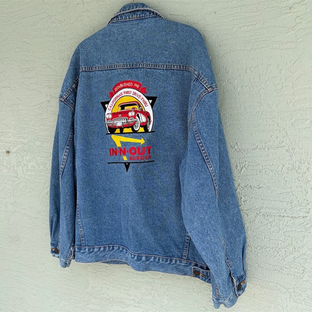 In-N-Out Burger Jacket Mens 2XL Blue Embroidered Full Zip Logo Rare